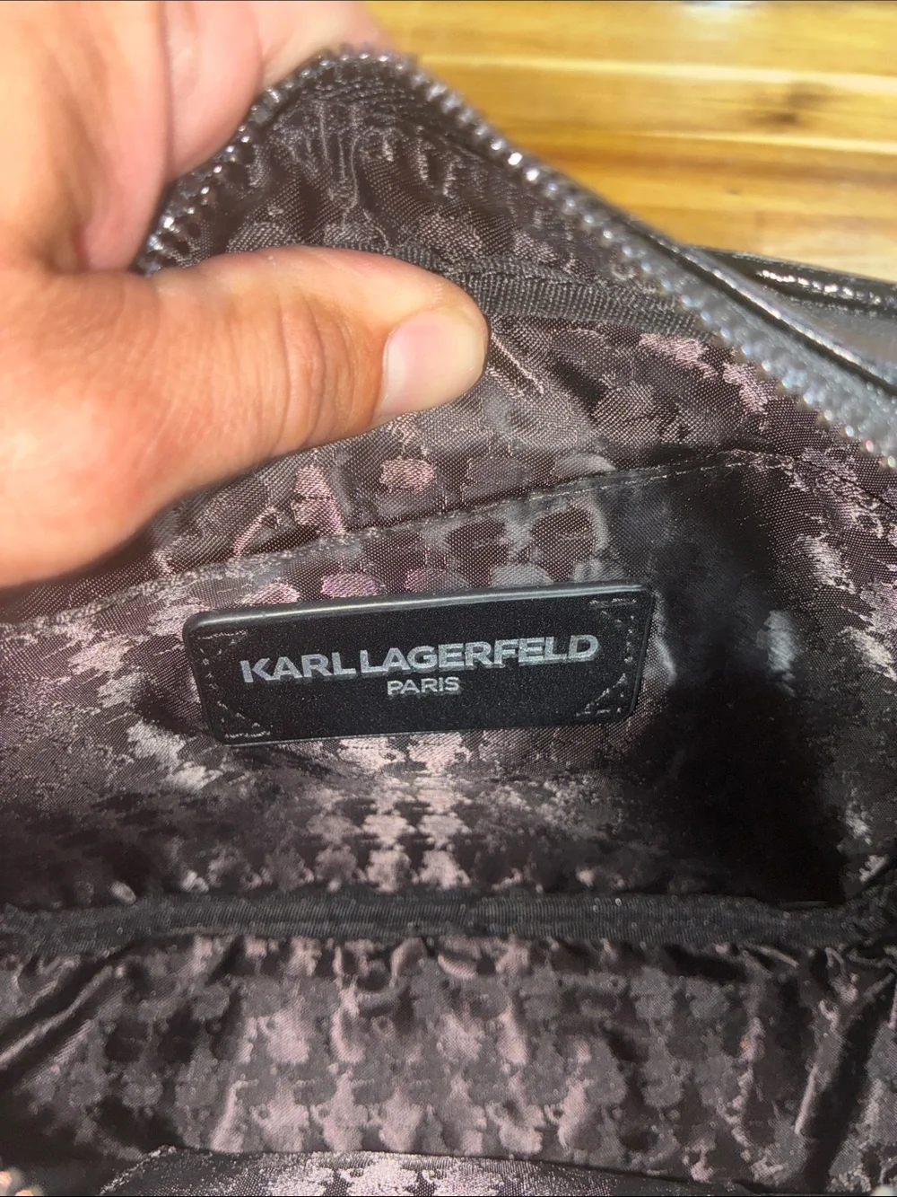 Karl Lagerfeld Black Rhinestone Logo Crossbody with Wide Logo Strap